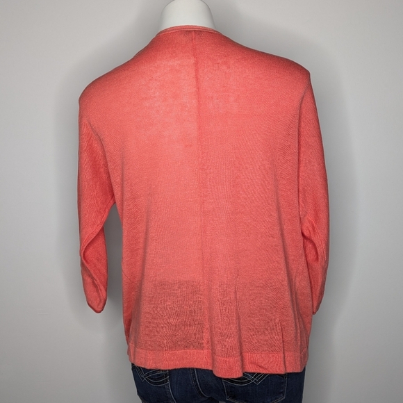 J Jill Peach Salmon Loose Knit Lightweight Linen Blend Open Cardigan Sweater M - Picture 5 of 8